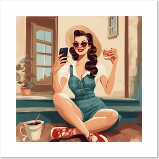 Coffee & Retro Connections Vintage Vibes Pin Up Girl Posters and Art